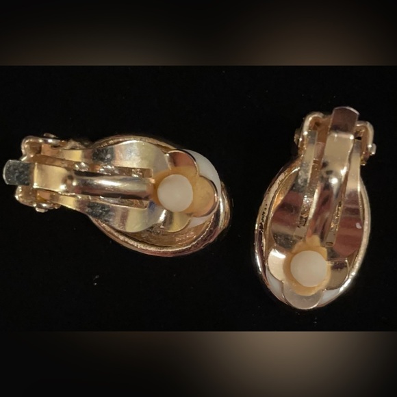 Black enamel and rhinestone earrings​ - Picture 4 of 5